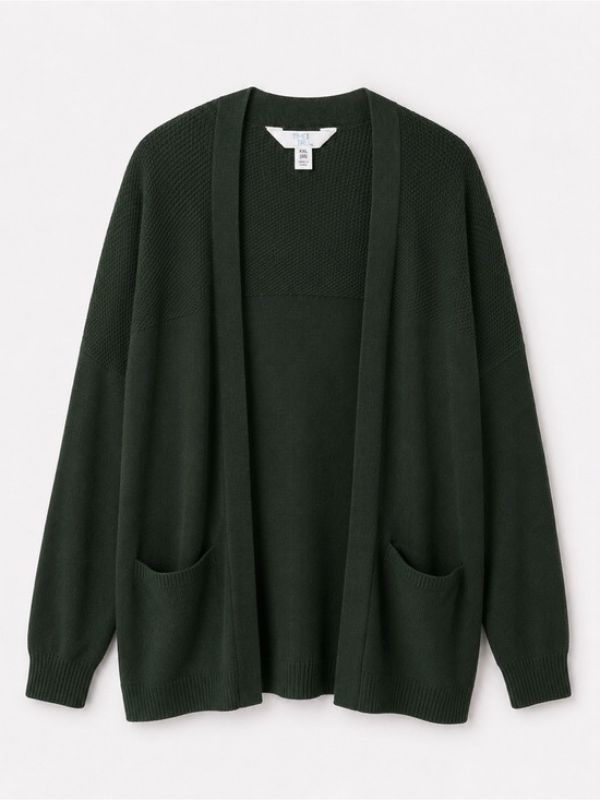Time and Tru Sweaters - Forest Green Open-Front Cardigan Sweater - Time & Tru